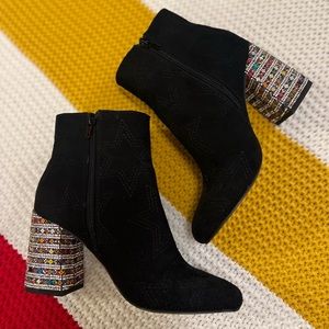Betsey Johnson Suede Boots. Bedazzled heels. 3”. Size 6.